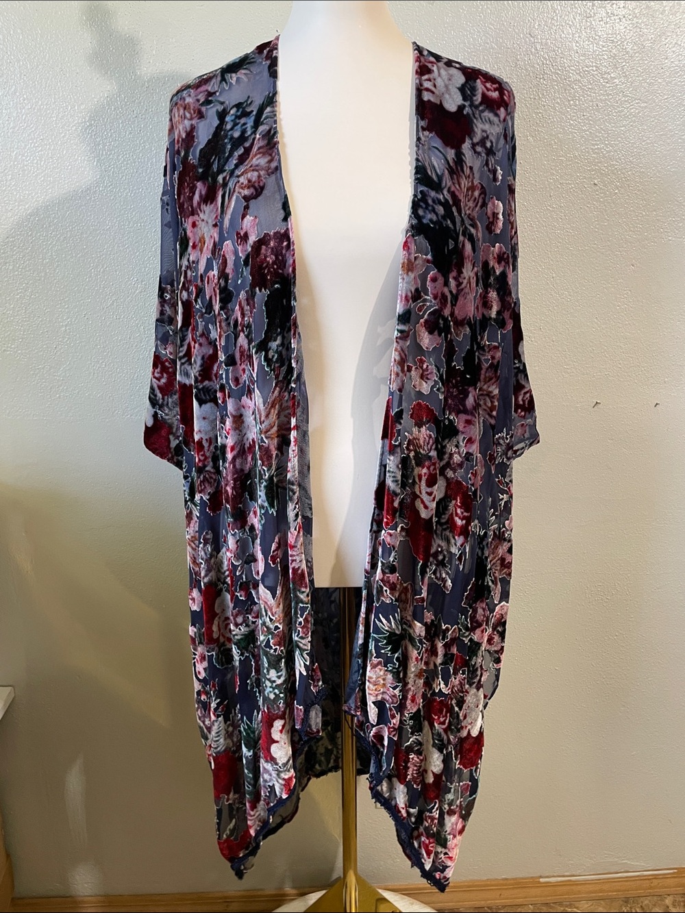 Shiraleah Floral Burnout Velvet Kimono Cardigan Draped Festival One Sz Layering